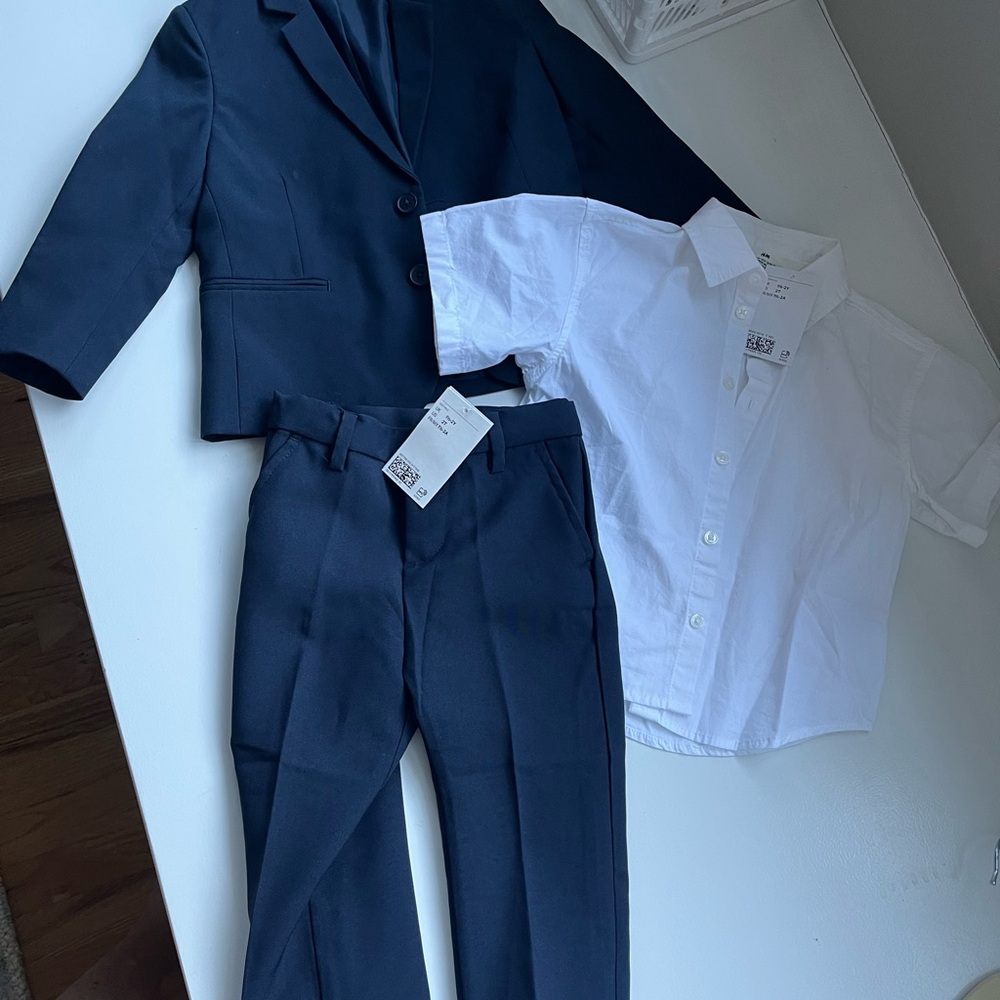 H&M Boys Navy Suit Set with White Shirt